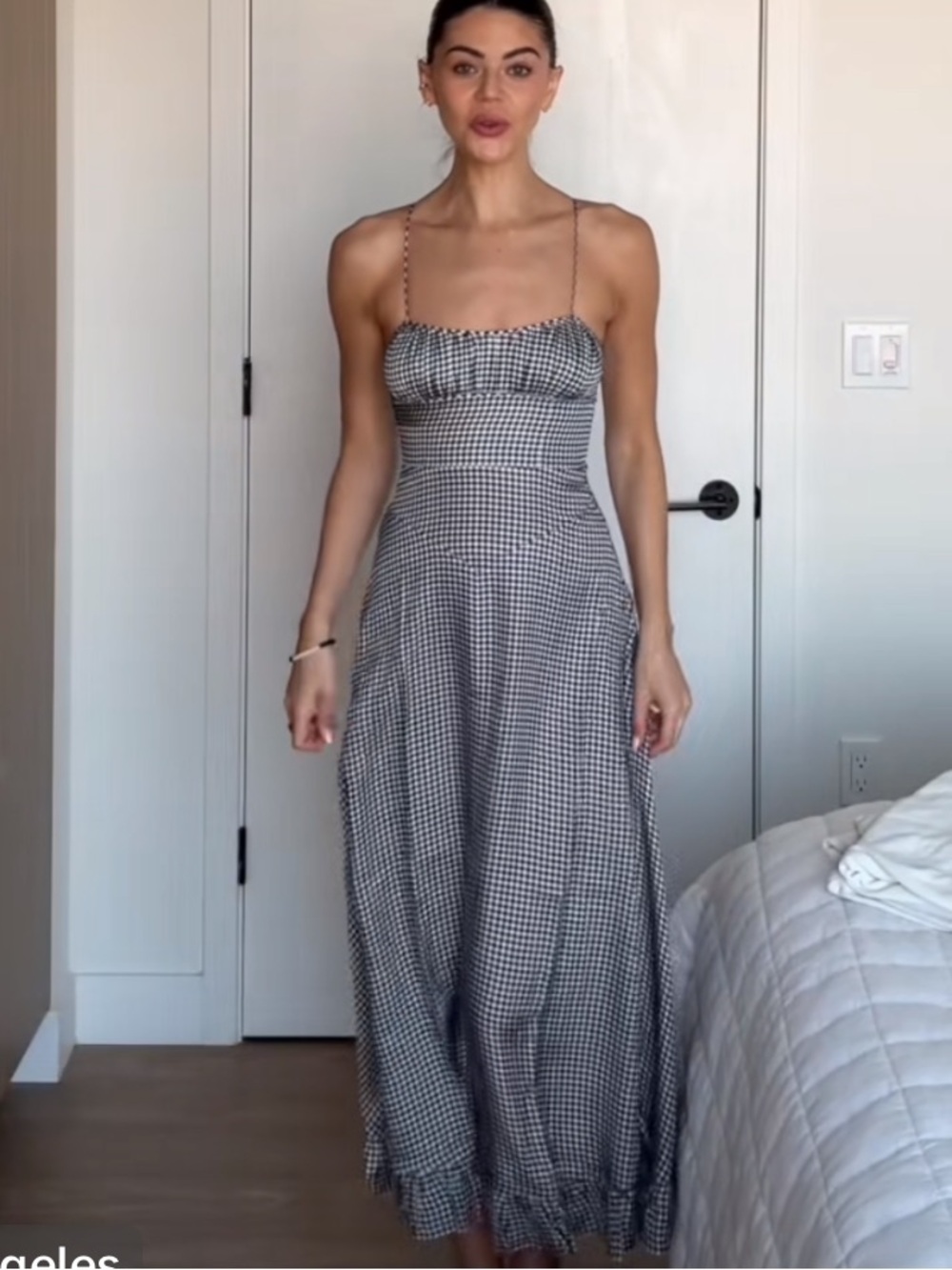 Doen Rosaria Gingham Ruffle-Hem Midi Dress Sz Large NWT